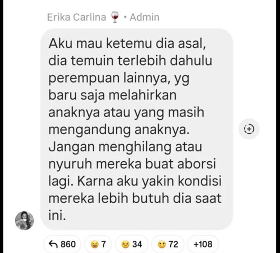 Erika Carlina Ungkap 2 Korban Lain DJ Panda Hingga Singgung Aborsi [Instagram]